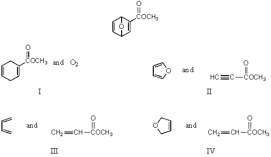 Which diene and dienophile would you choose to synthesize the following compound?   A) I B) II C) III D) IV E) None of these choices.