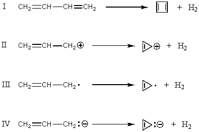 Which cyclization(s) should occur with a decrease in pi-electron energy?   A) I B) II C) III D) IV E) All of these choices.
