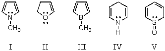 Which of these is an aromatic molecule?   A) I B) II C) III D) IV E) V