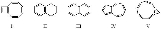 Of the following C-10 compounds,which is expected to possess the greatest resonance (delocalization) energy?   A) I B) II C) III D) IV E) V