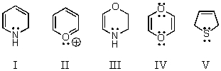 Which of these species is aromatic?   A) I B) II C) III D) IV E) V