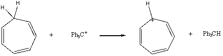 Cycloheptatriene is found to readily undergo a hydride transfer with triphenylmethyl arbocation to generate the cycloheptatrienyl cation and triphenylmethane.Explain why this transformation is facile.  