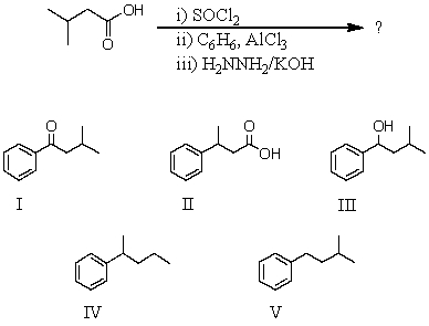 What would be the product of the following reaction sequence?   A) I B) II C) III D) IV E) V