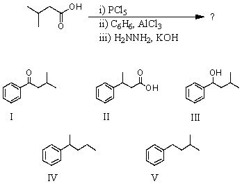 What would be the product of the following reaction sequence?   A) I B) II C) III D) IV E) V
