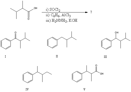 What would be the product of the following reaction sequence?   A) I B) II C) III D) IV E) V
