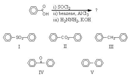 Which would be the product of the following reaction sequence?   A) I B) II C) III D) IV E) V