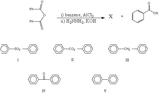 Which would be the product,X,of the following reaction sequence?   A) I B) II C) III D) IV E) V