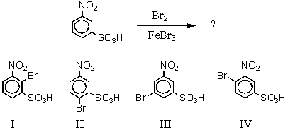 What would you expect to be the major product obtained from the following reaction?   A) I B) II C) III D) IV E) Equal amounts of II and IV.