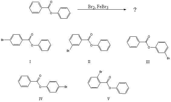 What would you expect to be the major product obtained from the following reaction?   A) I B) II C) III D) IV E) V