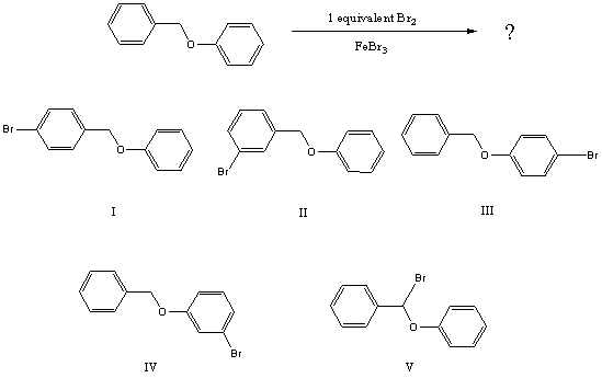 What would you expect to be the major product obtained from the following reaction?   A) I B) II C) III D) IV E) V