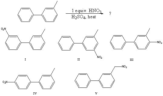 What would you expect to be the major product obtained from the following reaction?   A) I B) II C) III D) IV E) V