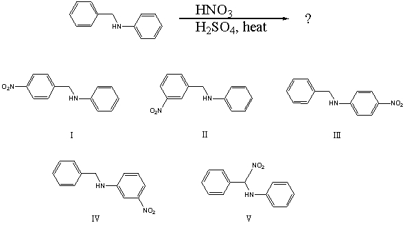What would you expect to be the major product obtained from the following reaction?   A) I B) II C) III D) IV E) V
