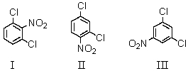 What would you expect to be the major product(s) obtained from the mononitration of m-dichlorobenzene?   A) I B) II C) III D) Equal amounts of I and II. E) Equal amounts of I,II and III.