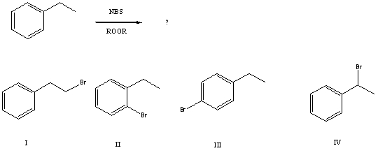 The major product(s) ,A,of the following reaction,   would be: A) I B) II C) A mixture of I and II. D) III E) IV