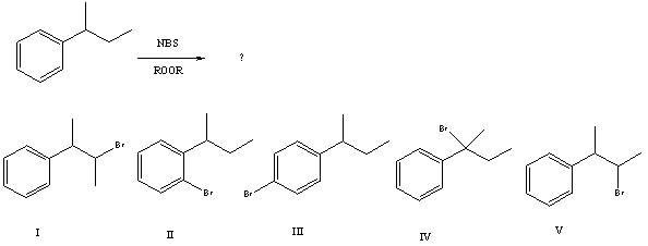 What would be the major product of the following reaction?   A) I B) II C) III D) IV E) V