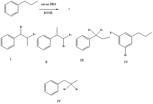 What would be the major product of the following reaction?   A) I B) II C) III D) IV E) V