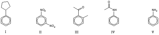 Which of the following compounds would be most reactive toward electrophilic substitution?   A) I B) II C) III D) IV E) V