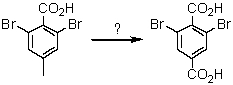 What reagent can effect the following transformation?   A) CO<sub>2</sub>; then H<sub>3</sub>O<sup>+</sup> B) H<sub>3</sub>O<sup>+</sup>,heat C) Mg; then CO<sub>2</sub>; then H<sub>3</sub>O<sup>+</sup> D) H<sub>2</sub>O<sub>2</sub>,heat E) KMnO<sub>4</sub>,OH<sup>-</sup>,heat; then H<sub>3</sub>O<sup>+</sup>