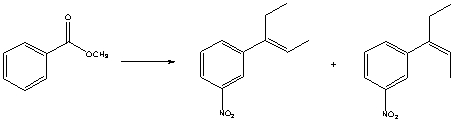 Which is the best sequence of reactions for the following transformation?   A) i) HNO<sub>3</sub>,H<sub>2</sub>SO<sub>4</sub>; ii) 2EtMgBr,Et<sub>2</sub>O; iii) NH<sub>4</sub>Cl B) i) 2EtMgBr,Et<sub>2</sub>O; ii) H<sub>3</sub>O<sup>+</sup>; iii) HNO<sub>3</sub>,H<sub>2</sub>SO<sub>4</sub> C) i) HNO<sub>3</sub>,H<sub>2</sub>SO<sub>4</sub>; ii) NaBH<sub>4</sub>,H<sub>2</sub>O; iii) 2EtMgBr,Et<sub>2</sub>O D) i) LAH; ii) 2EtLi,Et<sub>2</sub>O; iii) HNO<sub>3</sub>,H<sub>2</sub>SO<sub>4</sub>,heat E) None of these syntheses is satisfactory.