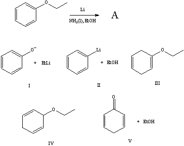 The major product(s) ,A,of the following reaction,   would be: A) I B) II C) III D) IV E) V