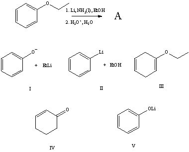 The major product(s) ,A,of the following reaction,   would be: A) I B) II C) III D) IV E) V