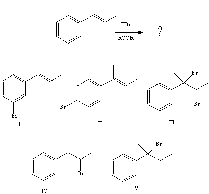 The major product(s) of the following reaction,   would be: A) I B) II C) III D) IV E) V