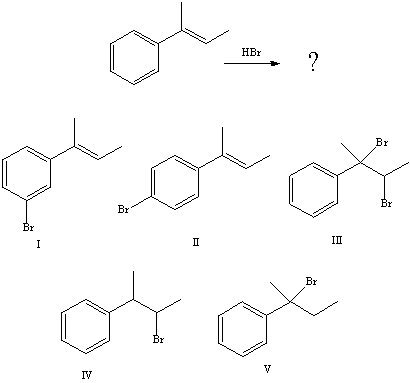 The major product(s) of the following reaction,   would be: A) I B) II C) III D) IV E) V