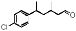 Which is the proper name for the structure shown?   A) 3,5-Dimethyl-5-(4-chlorobenzyl) -1-pentanal B) 3-Methyl-5-(4-chlorophenyl) hexanol C) 3,5-Dimethyl-5-(4-chlorophenyl) -1-pentanaldehyde D) 3-Methyl-5-(4-chlorophenyl) hexanaldehyde E) 3-Methyl-5-(4-chlorophenyl) hexanal
