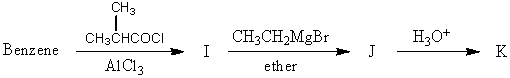 The product,K,of the following sequence of reactions   would be:   A) I B) II C) III D) IV E) V