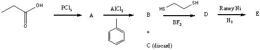 The product,E,of the following sequence of reactions   would be:   A) I B) II C) III D) IV E) V