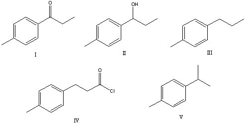 The product,E,of the following sequence of reactions   would be:   A) I B) II C) III D) IV E) V