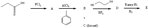 The product,E,of the following sequence of reactions   would be:   A) I B) II C) III D) IV E) V