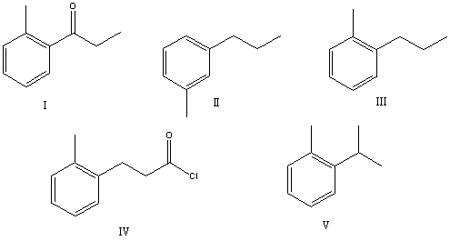 The product,E,of the following sequence of reactions   would be:   A) I B) II C) III D) IV E) V