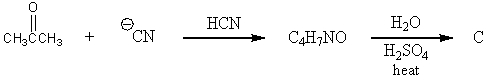 The product,C,of the following reaction sequence,   would be: A)    B) CH<sub>3</sub>CH<sub>2</sub>COOCH<sub>3</sub> C)    D) CH<sub>3</sub>CH=CHCOOH E) None of these choices.