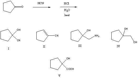 What is the major product of the following reaction sequence?   A) I B) II C) III D) IV E) V