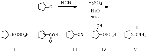 What is the major product of the following reaction sequence?   A) I B) II C) III D) IV E) V