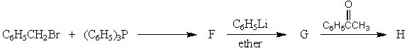 The product,H,of the following reaction sequence,   would be: A)    B)    C)    D) C<sub>6</sub>H<sub>5</sub>CH<sub>2</sub>CH=CHC<sub>6</sub>H<sub>5</sub> E)   