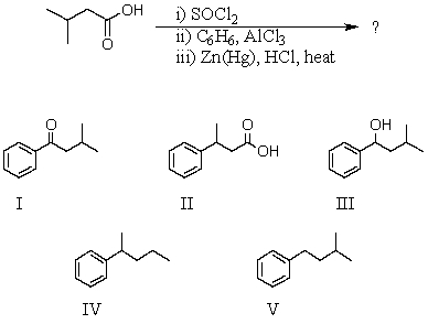 What would be the product of the following reaction sequence?   A) I B) II C) III D) IV E) V