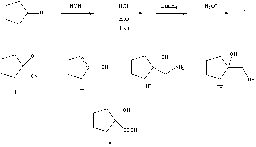 What is the major product of the following reaction sequence?   A) I B) II C) III D) IV E) V