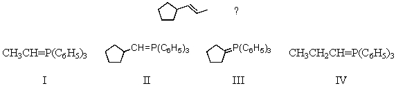 Which Wittig reagent would be used to synthesize   A) I B) II C) III D) IV E) Either I or II could be used.