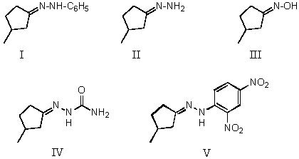 Which of the following is formed when 3-methylcyclopentanone reacts with hydroxylamine?   A) I B) II C) III D) IV E) V