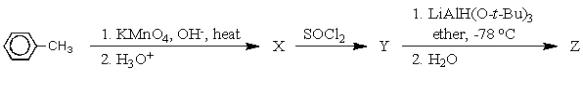 Complete the following reaction sequence,giving structural details of all significant intermediates X,Y,and final product Z.  