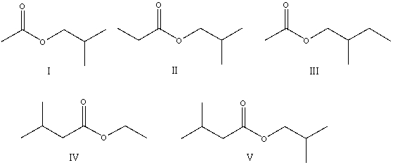 The correct structure for ethyl 3-methylbutanoate is:   A) I B) II C) III D) IV E) V