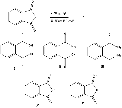 Predict the major organic product of the reaction sequence,   A) I B) II C) III D) IV E) V
