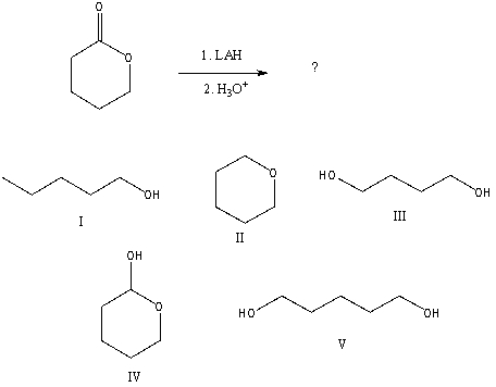 What would be the final organic product of the following reaction?   A) I B) II C) III D) IV E) V