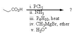 What would be the final product?   A) CH<sub>3</sub>CH<sub>2</sub>CH<sub>2</sub>NH<sub>2</sub> B) CH<sub>3</sub>CH<sub>2</sub>CONH<sub>2</sub> C) CH<sub>3</sub>CH<sub>2</sub>CONHCOCH<sub>2</sub>CH<sub>3</sub> D) CH<sub>3</sub>CH<sub>2</sub>CN E) CH<sub>3</sub>CH<sub>2</sub>COCH<sub>3</sub>