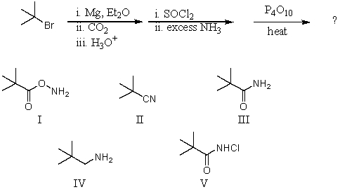 What is the final product of this sequence of reactions?   A) I B) II C) III D) IV E) V