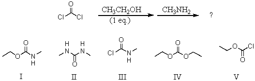 What is the ultimate product of this sequence of reactions?   A) I B) II C) III D) IV E) V