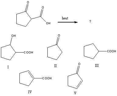 Identify the product(s) of the following reaction.   A) I B) II C) III D) IV E) V