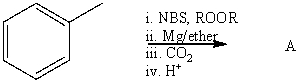 What is the expected product,A,of the following reaction sequence?   A) HCO<sub>2</sub>CH<sub>2</sub>C<sub>6</sub>H<sub>5</sub> B) C<sub>6</sub>H<sub>5</sub>CH<sub>2</sub>COOH C) C<sub>6</sub>H<sub>5</sub>CH<sub>2</sub>OSO<sub>3</sub>H D) C<sub>6</sub>H<sub>5</sub>CHClCOOH E) O=C(CH<sub>2</sub>C<sub>6</sub>H<sub>5</sub>) <sub>2</sub>